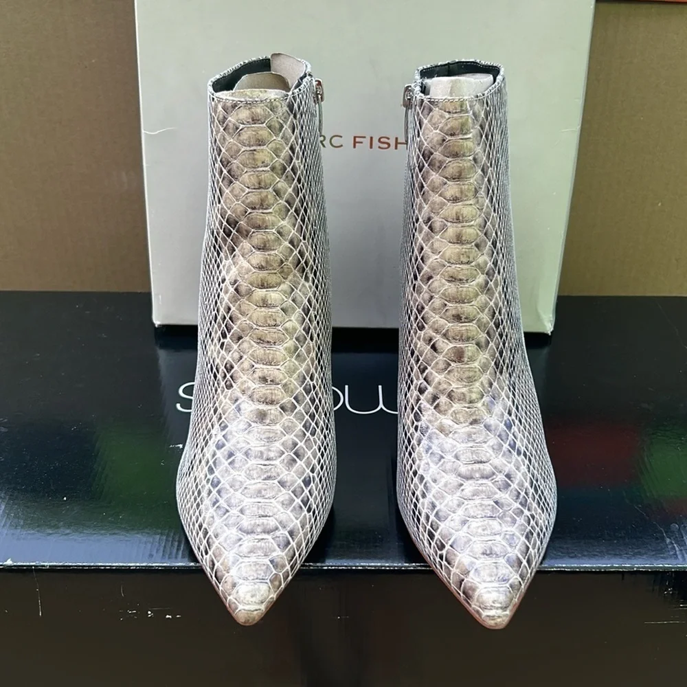 Marc Fisher Women Medium Snakeskin Pointed Ankle Boots, Brown/Black